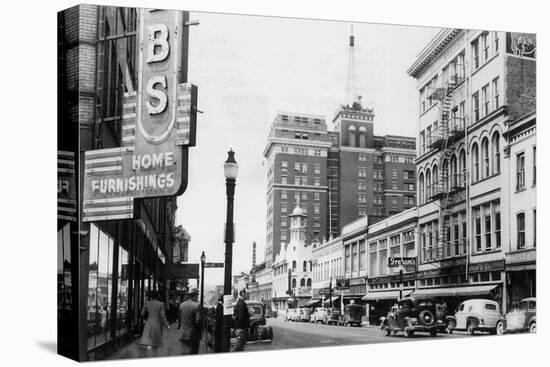 View of a Street Scene Downtown - Spokane, WA-Lantern Press-Stretched Canvas