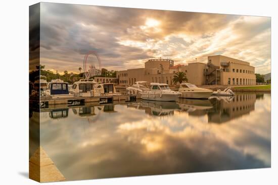 View of Archaeological Museum of Olbia and harbour boats on sunny day in Olbia, Olbia, Sardinia-Frank Fell-Premier Image Canvas