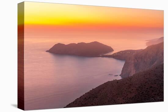 View of Assos, coastline, sea and hills at sunset, Kefalonia, Ionian Islands, Greek Islands, Greece-Frank Fell-Premier Image Canvas