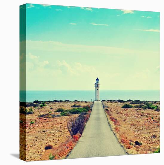 View of Beacon Far De Barbaria in Formentera, Balearic Islands, Spain, with a Retro Effect-nito-Premier Image Canvas