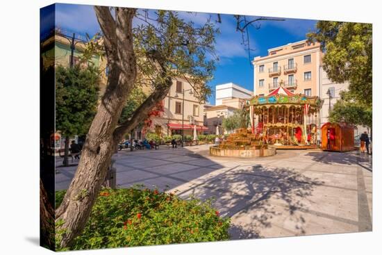 View of carousel and fountain on Piazza Matteotti on sunny day in Olbia, Olbia, Sardinia-Frank Fell-Premier Image Canvas
