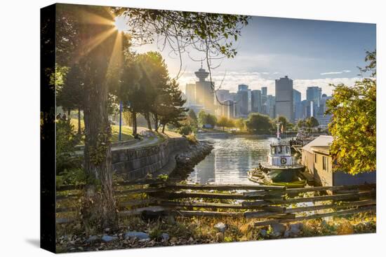 View of city skyline and Vancouver Lookout Tower from CRAB Park at Portside, Vancouver, British Col-Frank Fell-Premier Image Canvas