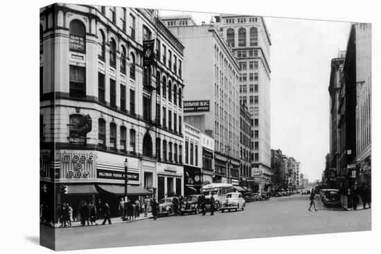 View of City Street, Exterior View of Sherwood Building - Spokane, WA-Lantern Press-Stretched Canvas