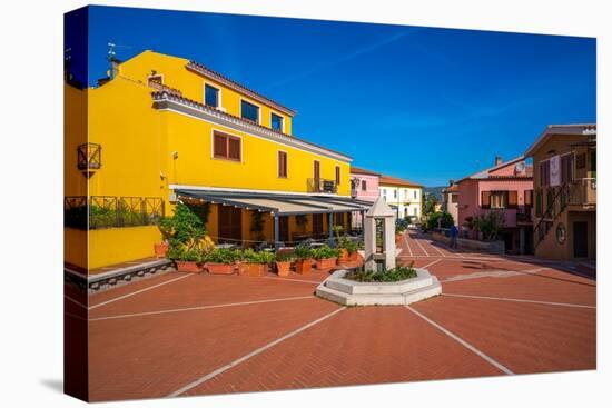 View of colourful buildings in Piazza Mediterraneo, San Teodoro, Sardinia, Italy, Mediterranean-Frank Fell-Premier Image Canvas