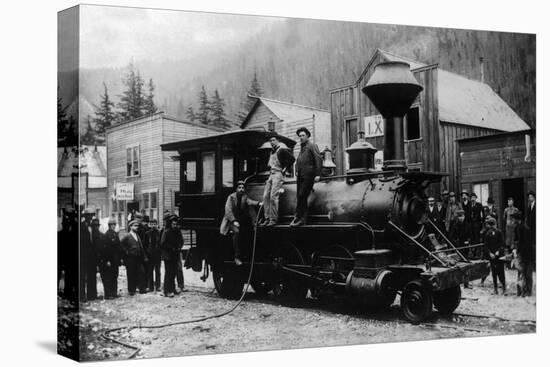 View of First Locomotive in Alaska - Skagway, AK-Lantern Press-Stretched Canvas