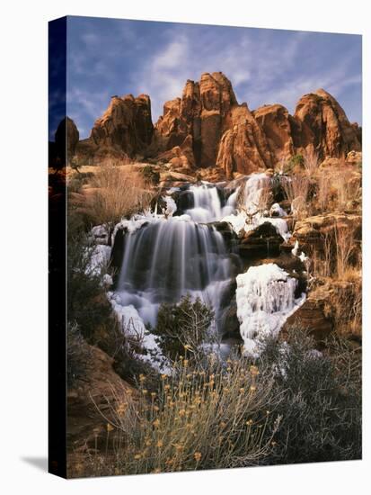 View of Frozen Waterfall of Mill Creek, Spanish Valley, Utah, USA-Scott T. Smith-Premier Image Canvas