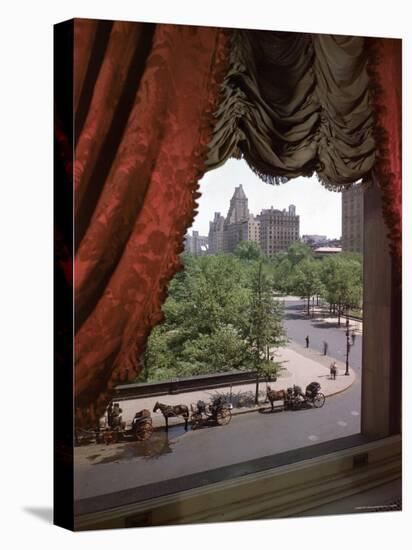 View of Handsome Cab Horse Drawn Carriages Outside the Plaza Hotel-Dmitri Kessel-Premier Image Canvas