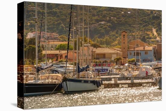 View of harbour and boats and church at Cannigione, Cannigione, Sardinia, Italy, Mediterranean-Frank Fell-Premier Image Canvas