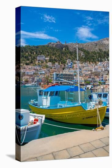 View of harbour boats in Kalimnos with hills in the background, Kalimnos, Dodecanese Islands-Frank Fell-Premier Image Canvas