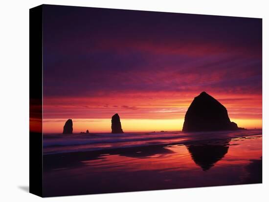 View of Haystack Rock on Cannon Beach at Sunset, Oregon, USA-Stuart Westmorland-Premier Image Canvas