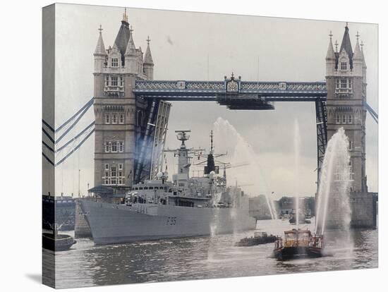 View of HMS London Sailing Beneath Tower Bridge, London, 1988-null-Premier Image Canvas