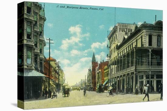 View of J and Mariposa Street Corner - Fresno, CA-Lantern Press-Stretched Canvas