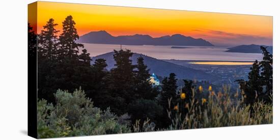 View of Kos Island and Greek Orthodox church from Zia Sunset View at sunset, Zia Village, Kos Town-Frank Fell-Premier Image Canvas