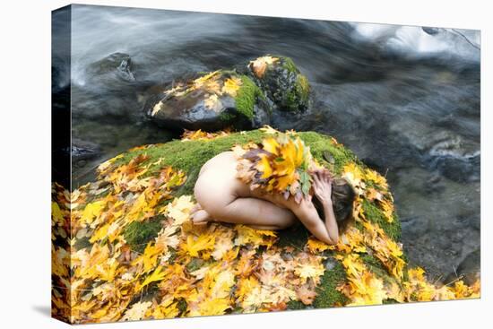 View of naked woman in yoga pose, Rocky Brook Falls, Brinnon, Washington, USA-Panoramic Images-Premier Image Canvas