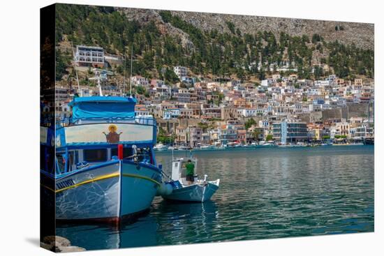 View of port and town of Kalimnos with hills in the background, Kalimnos, Dodecanese Islands-Frank Fell-Premier Image Canvas