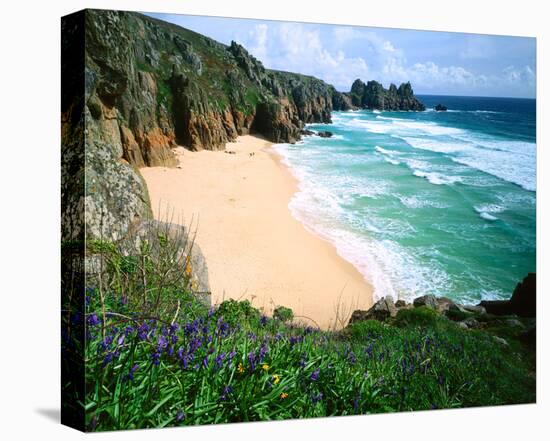 View of Porthcurno Beach, Cornwall, England, Great Britain-null-Stretched Canvas