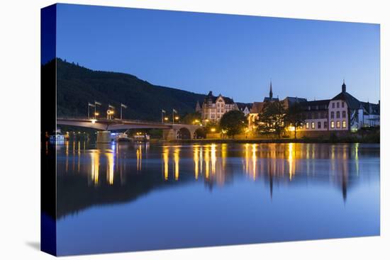 View of River Moselle and Bernkastel-Kues at dusk, Rhineland-Palatinate, Germany, Europe-Ian Trower-Premier Image Canvas