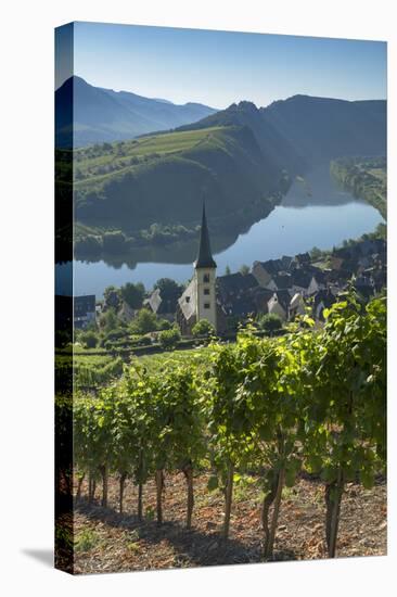 View of River Moselle and St. Lawrence's Church, Bremm, Rhineland-Palatinate, Germany, Europe-Ian Trower-Premier Image Canvas