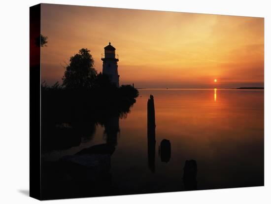 View of Sea and Lighthouse at Sunset, Cheboygan, Michigan, USA-Adam Jones-Premier Image Canvas