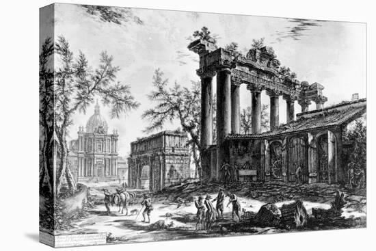 View of the Temple of Concord with the Arch of Septimius Severus and the Church of Santa Martina,…-Giovanni Battista Piranesi-Premier Image Canvas