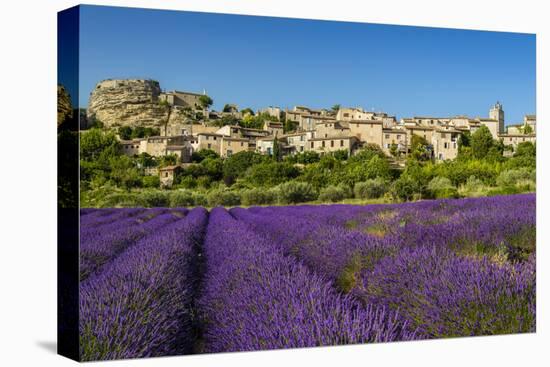 View of Village of Saignon with Field of Lavander in Bloom, Provence, France-Stefano Politi Markovina-Premier Image Canvas