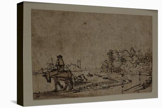 View on the Amstel, with a Horse Towing a Barge, C.1650-Rembrandt van Rijn-Premier Image Canvas