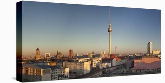 View over Alexanderstrasse to TV Tower, Rotes Rathaus (Red Town Hall), Hotel Park Inn and Alexa sho-Markus Lange-Premier Image Canvas