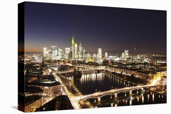 View over Main River to Ignatz Bubis Bridge financial district skyline, Frankfurt, Hesse, Germany, -Markus Lange-Premier Image Canvas