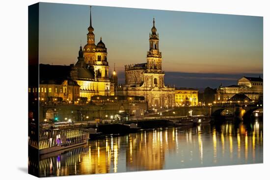 View over the Elbe on the Illuminated Dresden with City Palace-Uwe Steffens-Premier Image Canvas