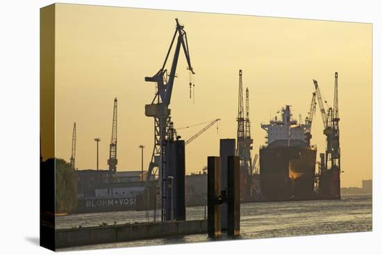View over the Elbe on the Swimming Dock of Blohm and Voss in the Evening Light-Uwe Steffens-Premier Image Canvas