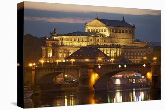 View over the Elbe to the Illuminated Semperoper in Dresden in the Evening-Uwe Steffens-Premier Image Canvas