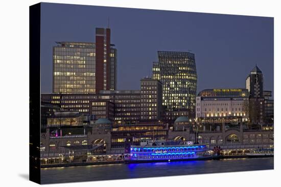 View over the Elbe to the Illuminateded Bavaria-Quartier at the Blue Hour-Uwe Steffens-Premier Image Canvas