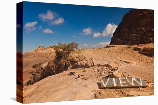 View point sign, Ad Deir Monastery, Ancient Nabatean City of Petra, Wadi Musa, Ma'an Governorate...-null-Premier Image Canvas