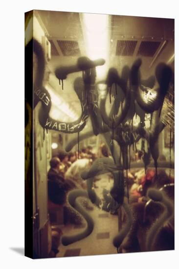 View Through a Graffiti Fogged Window into a New York City Subway Car, May 1973-null-Stretched Canvas