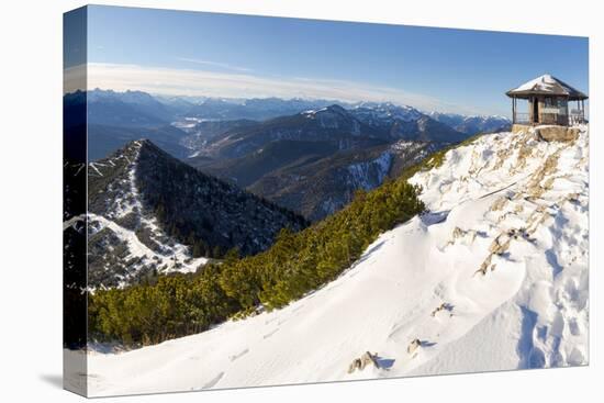 View towards the summit pavilion. View from Mt. Herzogstand near lake Walchensee. Germany, Bavaria-Martin Zwick-Premier Image Canvas