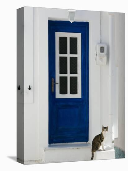 Village Door with Cat, Kokkari, Samos, Aegean Islands, Greece-Walter Bibikow-Premier Image Canvas