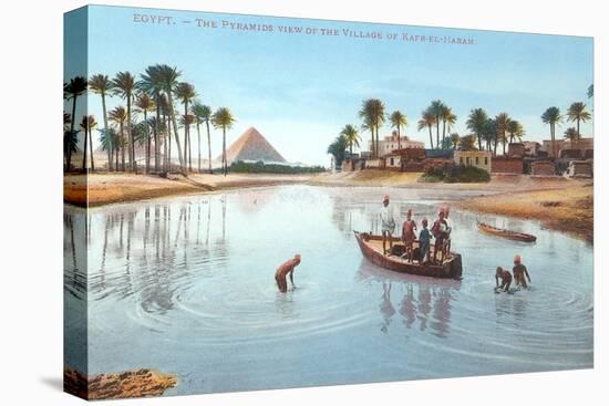 Village on Nile by Pyramids, Egypt-null-Stretched Canvas