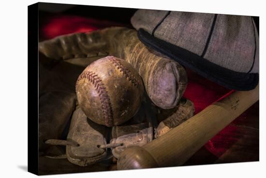Vintage baseball paraphernalia laid out carefully painted with light-Sheila Haddad-Premier Image Canvas
