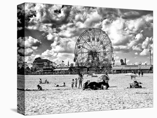 Vintage Beach, Black and White Photography, Wonder Wheel, Coney Island, Brooklyn, New York, US-Philippe Hugonnard-Premier Image Canvas