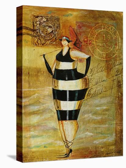 Vintage Beach Girl Black Stripes-Jennifer Garant-Premier Image Canvas
