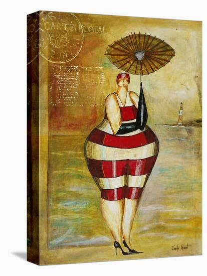 Vintage Beach Girl Red Stripes-Jennifer Garant-Premier Image Canvas