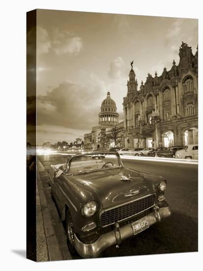Vintage car on a Havana street-Angelo Cavalli-Stretched Canvas