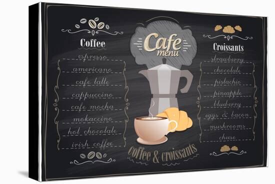 Vintage Chalk Coffee and Croissants Menu-Selenka-Stretched Canvas