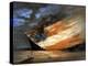 Vintage Civil War Painting of a Warship Burning in a Calm Sea-Stocktrek Images-Premier Image Canvas