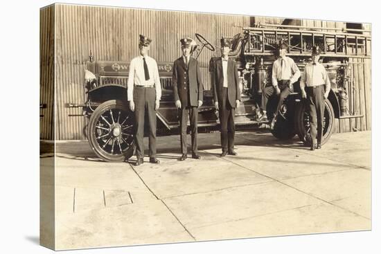 Vintage Fire Engine and Crew-null-Stretched Canvas