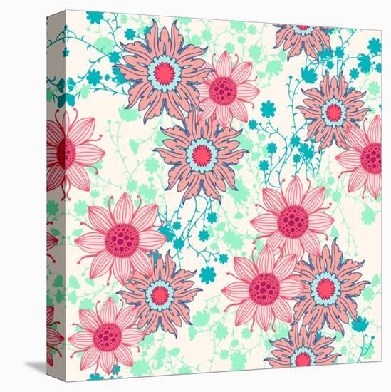 Vintage Flower Pattern Print for T-Shirt, Apparel, Textile or Wrapping. Classic Wallpaper with Flor-Studio K-Stretched Canvas