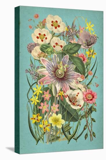 Vintage Flowers on Teal-null-Stretched Canvas