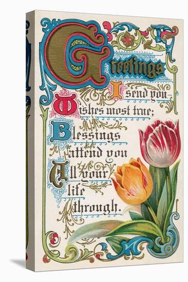 Vintage Greetings with Tulips-null-Stretched Canvas