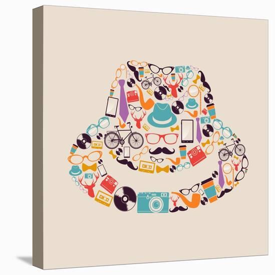 Vintage Hipster Icon Hat-cienpies-Stretched Canvas