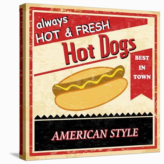 Vintage Hot Dog Grunge Poster-radubalint-Stretched Canvas